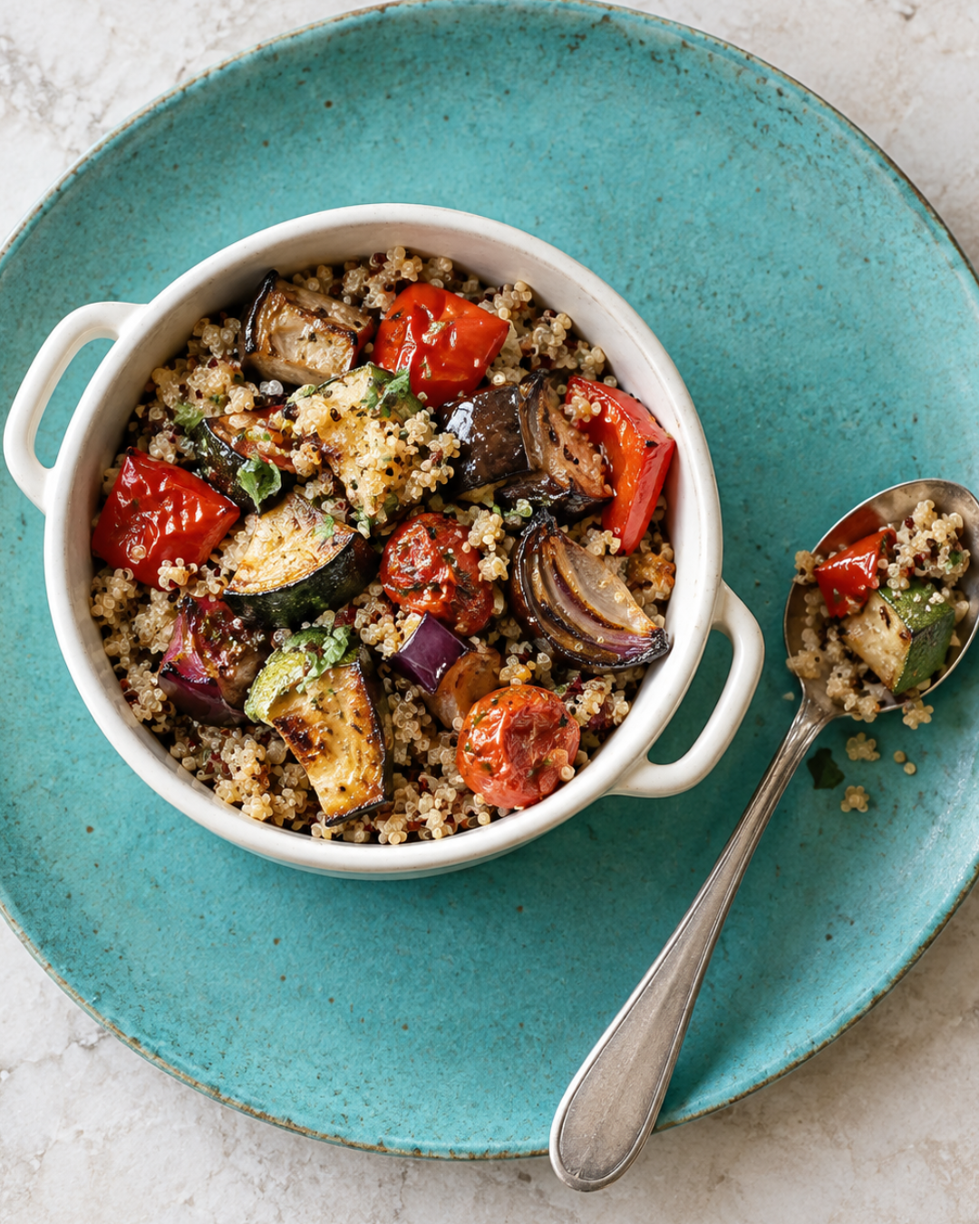 Menú antiinflamatorio menopausia: quinoa con verduras al horno