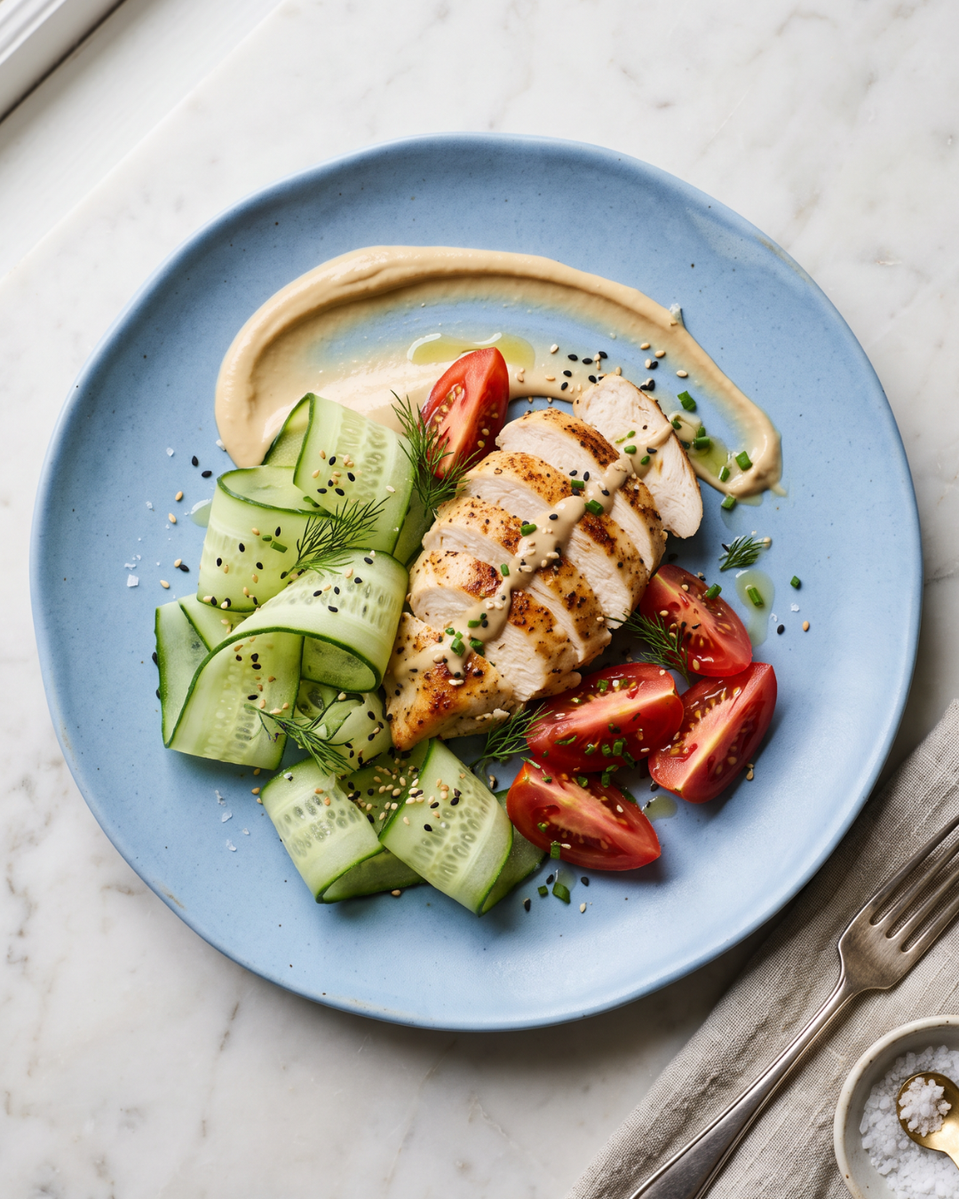 Proteína en cada comida: ensalada de pollo con tahini