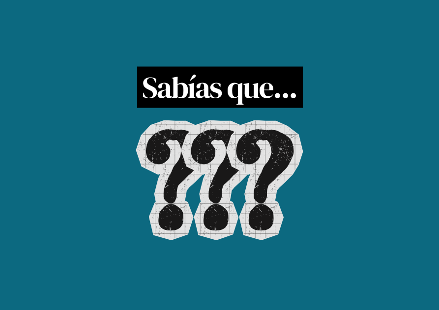 Rótulo «Sabías que…» sobre signos de interrogación, fondo azul petróleo