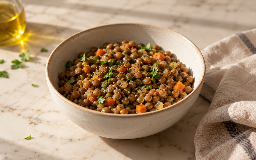 Lentejas con verduras y hierbas