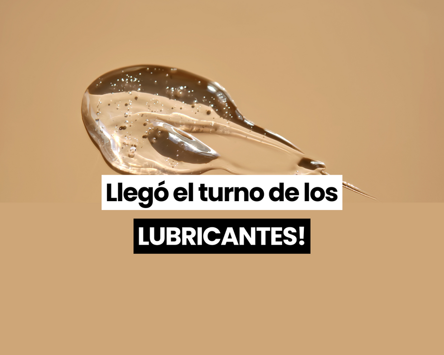 Gota de gel transparente sobre fondo beige con el rótulo «¡Llegó el turno de los lubricantes!»