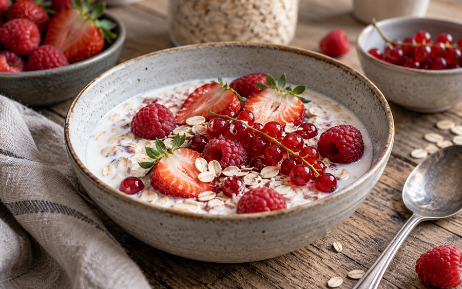 Tazón de avena con frutos rojos