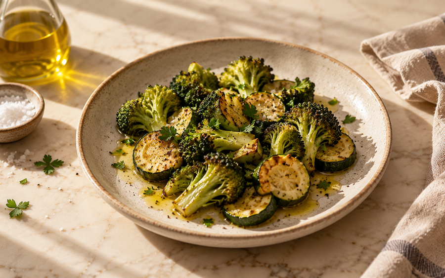 Verduras asadas con hierbas y aceite de oliva