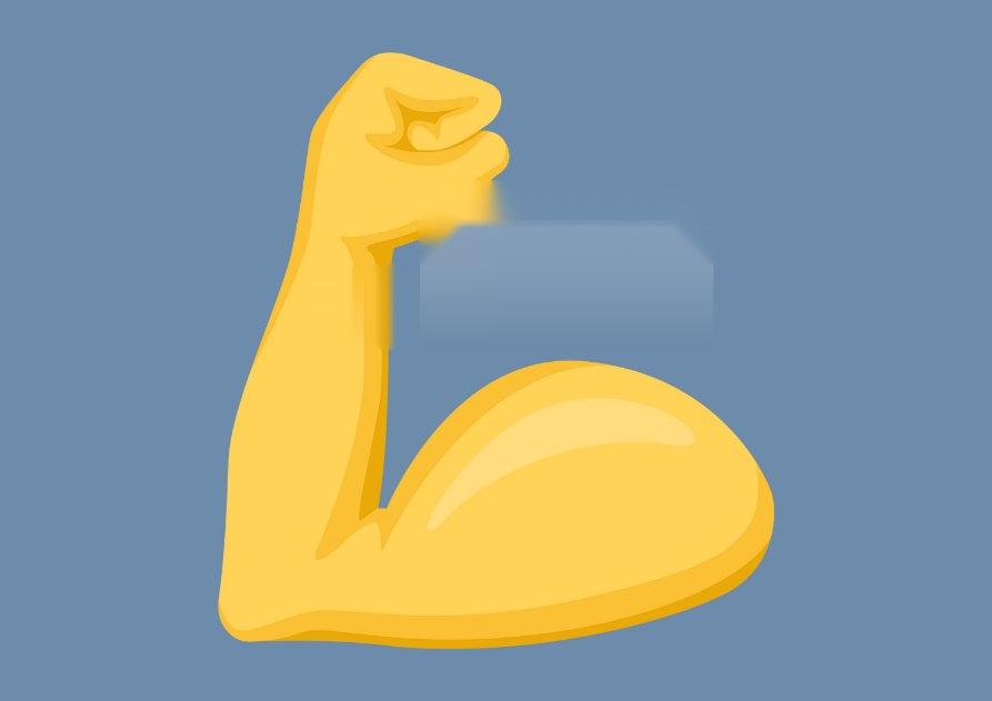 Emoji de brazo flexionado sobre fondo azul